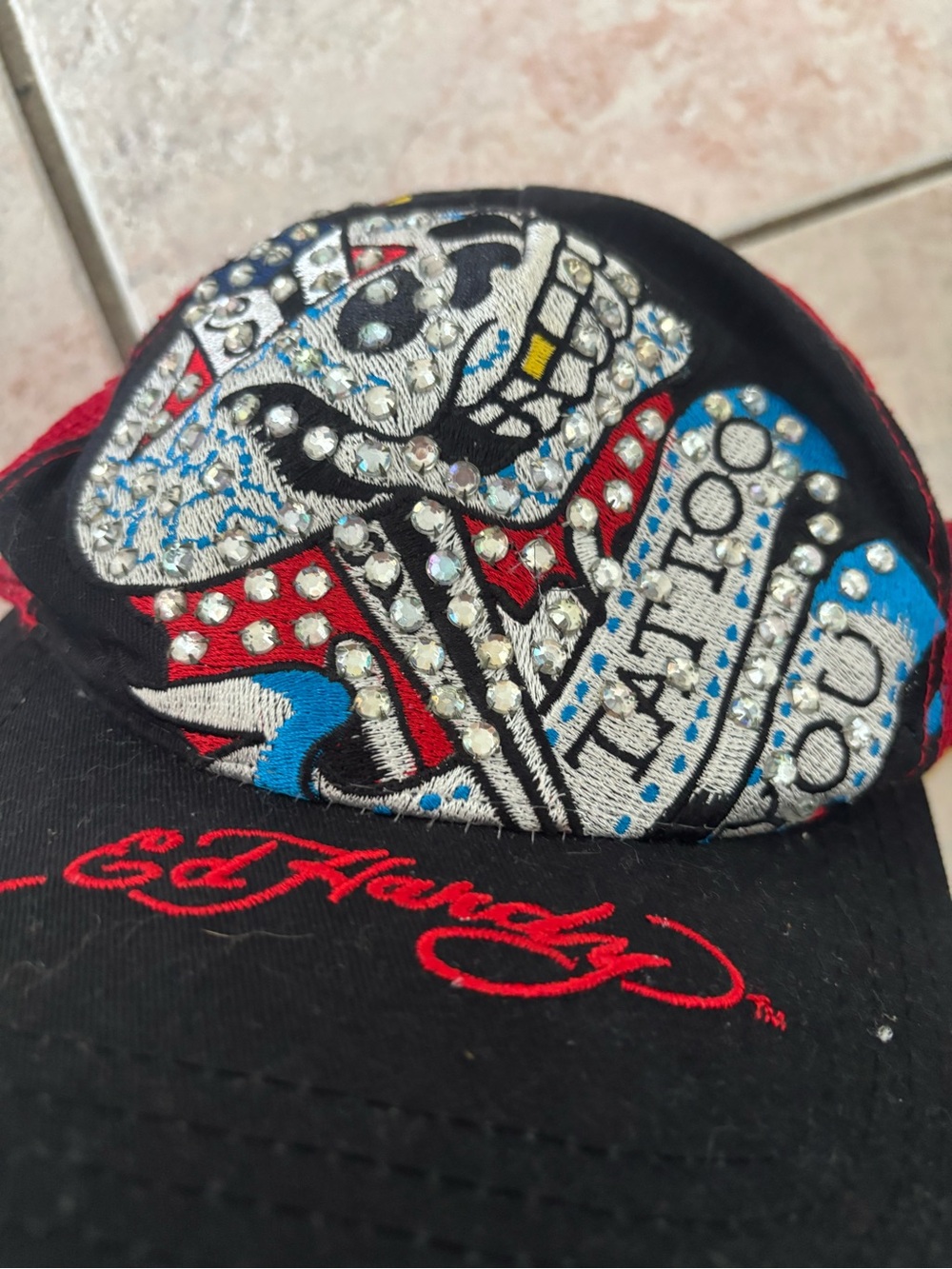 Ed Hardy Skull skeleton rhinestone Trucker Hat Cap accessory vintage head wear